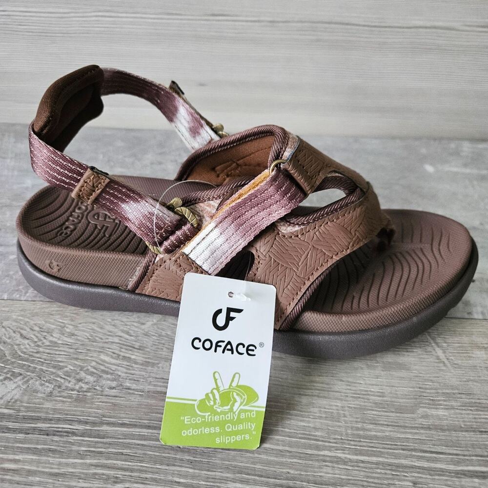 COFACE Flip Flops Sandals Adjustable Comfort Arch Support Womens Size 8.5 Brown
